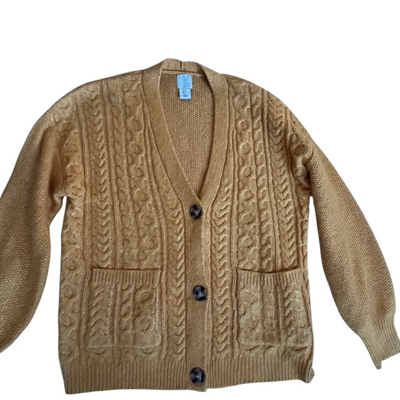Joie Mustard Yellow Cableknit Cardigan Sweater‎ Size Smalll - Picture 2 of 7
